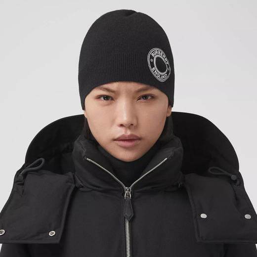 BURBERRY 巴宝莉 男女同款徽标图案羊绒毛线针织帽 黑色 8045083 A1189 商品图2