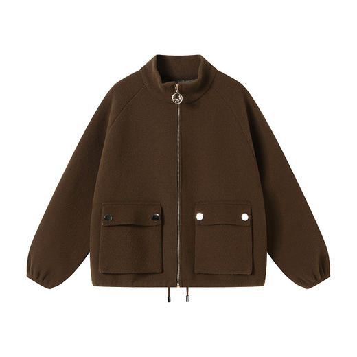 秋冬季立领小个子外套女，短款宽松洋气外搭开衫纯色抽绳拉链上衣厚CC-22-3607 商品图4