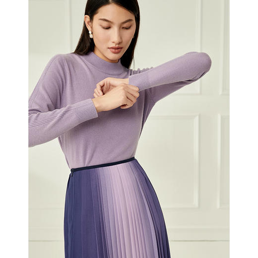 EITIE爱特爱秋季新款时尚气质通勤显瘦百搭百褶中腰半身裙6706401 商品图3