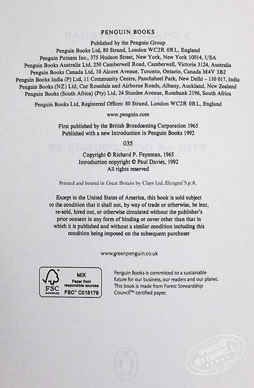 【中商原版】费曼 物理定律的本性 英文原版 The Character of Physical Law (Penguin Press Science) 商品图5