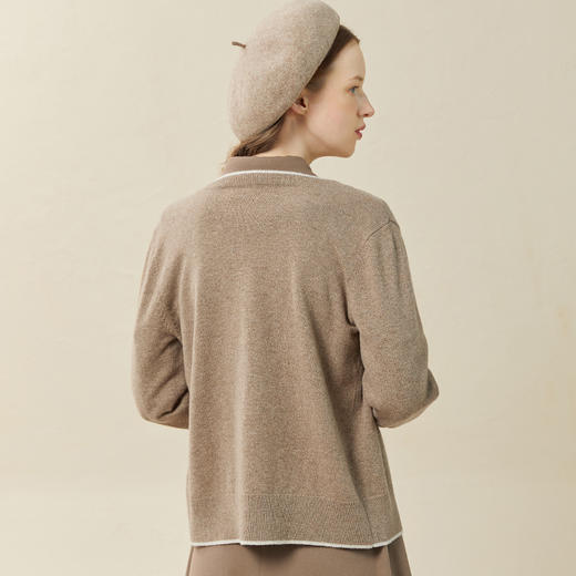 Famecoco范可儿美丽诺羊毛衫女100纯羊毛V领绣花针织开衫F228DE003 商品图4