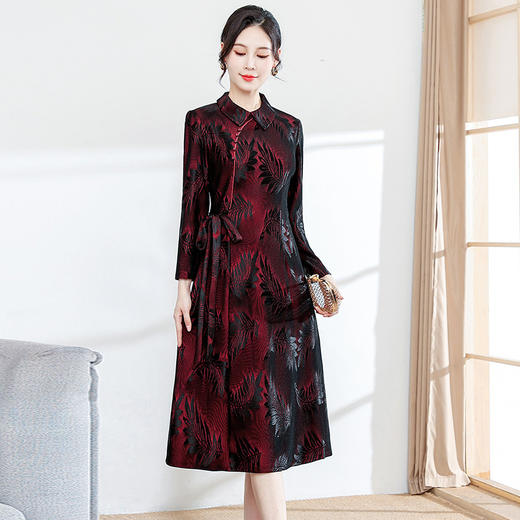 QYM JS2229-L印花长款复古优雅时尚连衣裙 商品图1