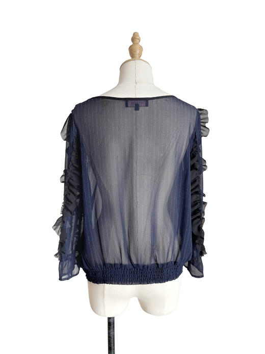 TYNVIE 荷叶边装饰7分袖上衣-藏青 商品图2