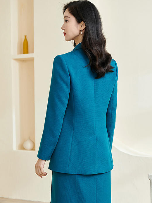 米思阳2024春季新款时尚通勤青果领双排扣修身西装长袖外套女2485 商品图2