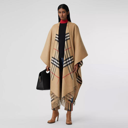 BURBERRY 巴宝莉 女士双面格纹羊毛羊绒混纺披肩 卡其色 8037498 A7026 商品图3