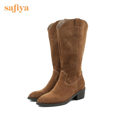 【春节不打烊】Safiya/索菲娅 西部牛仔靴2022冬季新款复古尖头粗跟长靴显瘦长筒靴女 SF24117147 商品图6