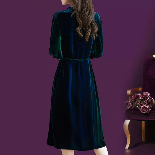 WXY-JR-9123优雅气质小香风收腰金丝绒连衣裙 商品图3