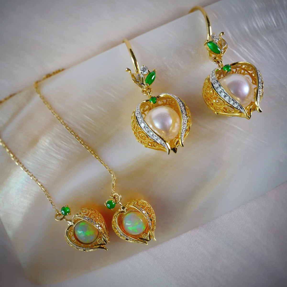 龢盒原创 18k金镶姑娘果系列耳饰 耳环 耳线