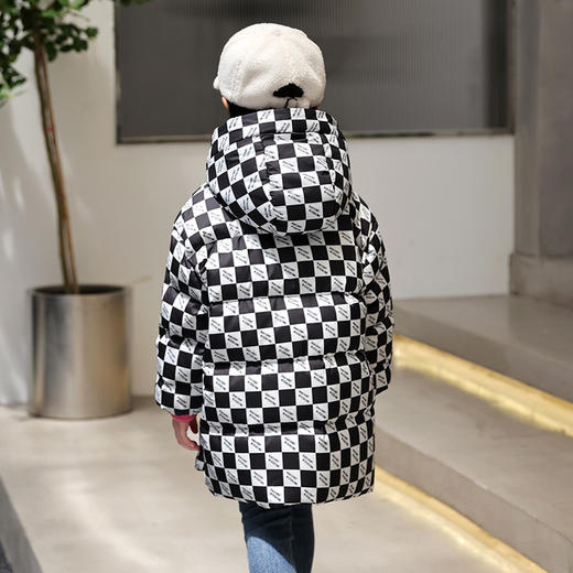 XBB-2218儿童羽绒服新款女童中长款韩版中大童加厚格子时尚外套 商品图1