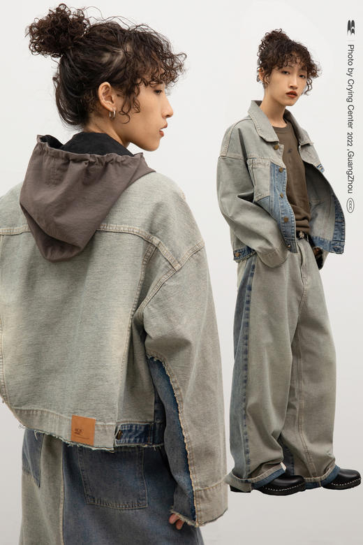 CryingCenter 怀旧洗水毛边复古牛仔反穿外套 哭喊中心 商品图5