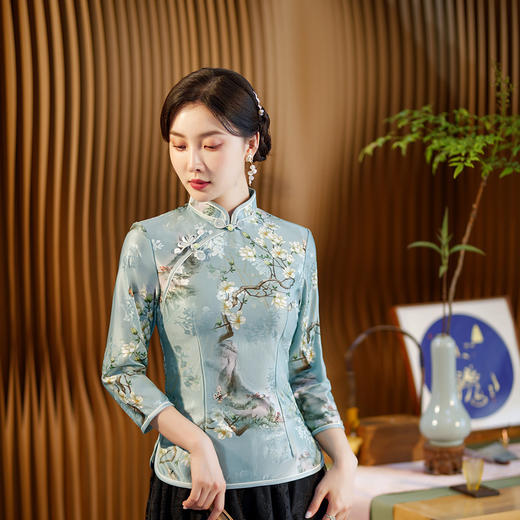 秋冬新款，上下两件套小上衣植绒古风中国风复古日常改良旗袍XL-932 商品图2