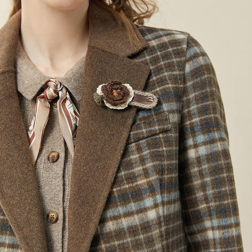 Famecoco范可儿复古格子西装外套女小个子秋冬毛呢短款双排扣西服F228AW006 商品图3