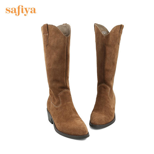 【春节不打烊】Safiya/索菲娅 西部牛仔靴2022冬季新款复古尖头粗跟长靴显瘦长筒靴女 SF24117147 商品图8