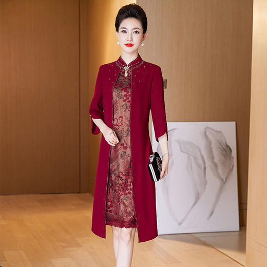 妈妈装年轻气质结婚礼服优雅高贵假两件连衣裙LC-2290 商品图2