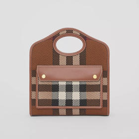 BURBERRY 巴宝莉 女士迷你针织格纹和皮革口袋包 格子 8049138 A9011