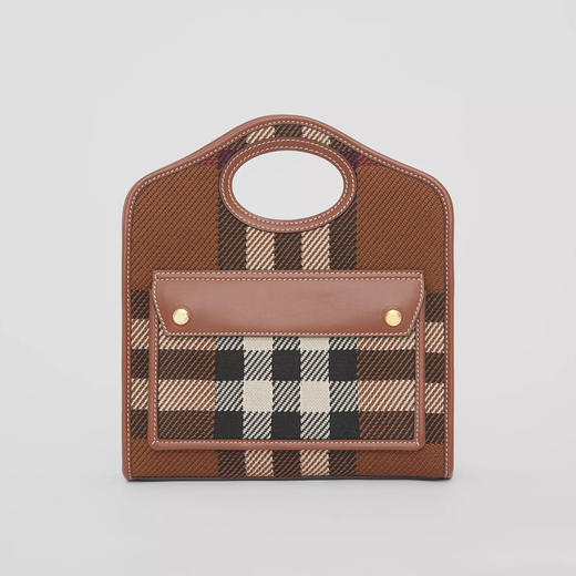 BURBERRY 巴宝莉 女士迷你针织格纹和皮革口袋包 格子 8049138 A9011 商品图0