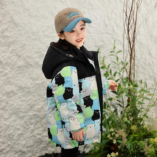 XBB-2229新款儿童羽绒服女童中长款韩版加厚中小童冬季卡通印花外套 商品图1