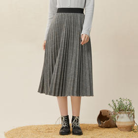 Famecoco范可儿羊毛半身呢子裙女士秋冬高腰百褶裙遮肚子F228HA027