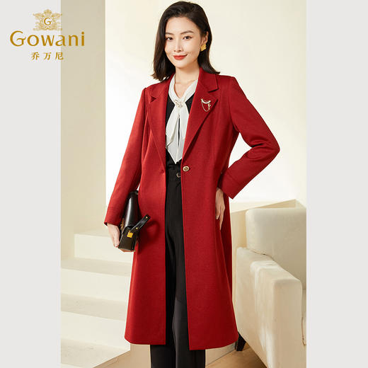 乔万尼外套女春款新款呢料风衣收腰中长款红色EF3A848 商品图3