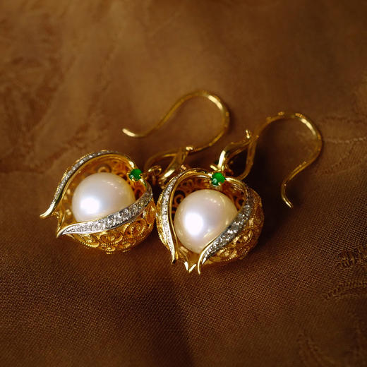 龢盒原创 18k金镶姑娘果系列耳饰 耳环 耳线 商品图6