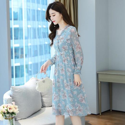 黛唯梵碎花雪纺连衣裙子女装秋季2022年新款长袖遮肉小个子气质优雅时尚 商品图1