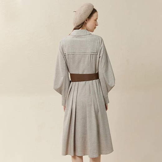 Famecoco范可儿磨毛衬衫裙女披肩领连衣裙腰带收腰显瘦F228FA010 商品图1