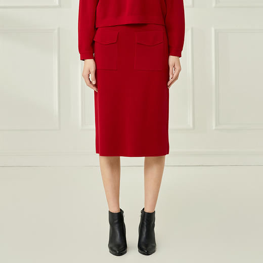 EITIE爱特爱秋冬新款时尚包臀保暖过膝针织半身裙秋冬女半裙6701406 商品图7