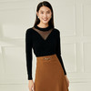 EITIE爱特爱网纱拼接黑色修身针织衫显瘦百搭打底基础秋新款C2201026 商品缩略图1