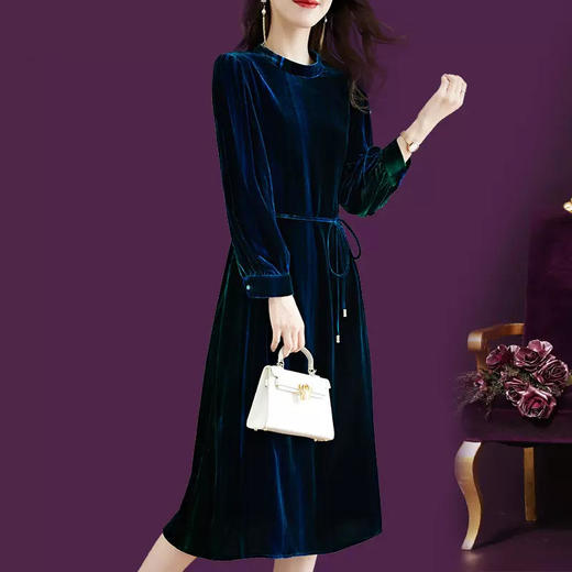 WXY-JR-9123优雅气质小香风收腰金丝绒连衣裙 商品图2