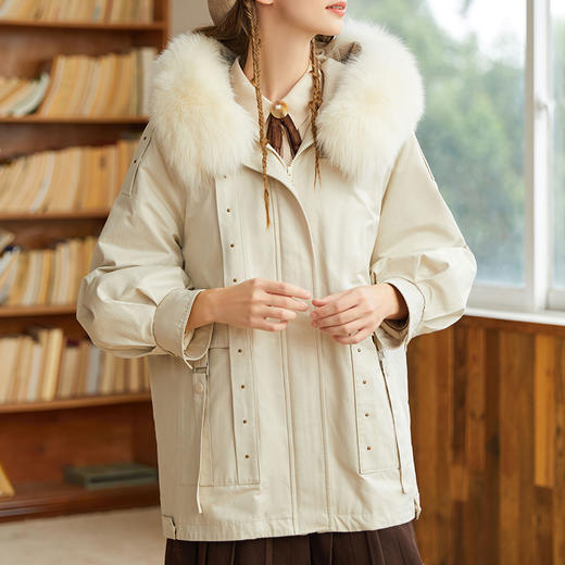 famecoco范可儿原创设计大毛领羽绒服女冬棉服外套连帽F228AD005 商品图1