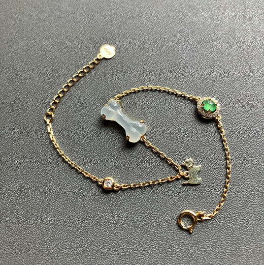 冰种翡翠狗狗手链18k黄金钻石镶嵌 商品图4