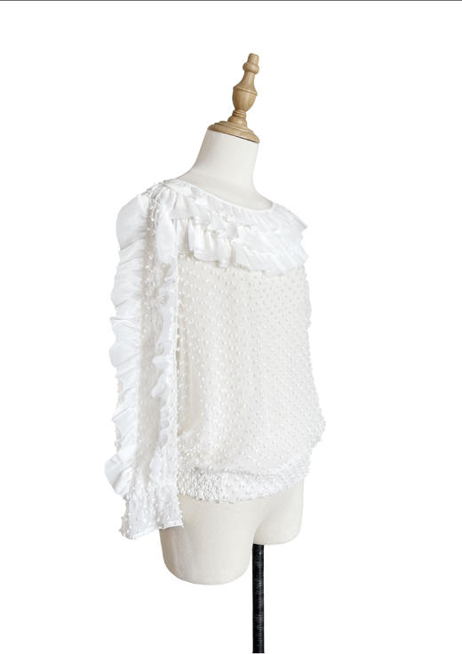 TYNVIE 荷叶边装饰7分袖上衣-白色 商品图1