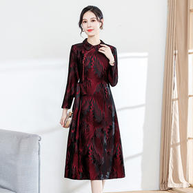QYM JS2229-L印花长款复古优雅时尚连衣裙