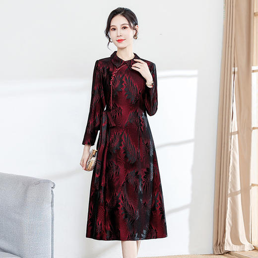 QYM JS2229-L印花长款复古优雅时尚连衣裙 商品图0