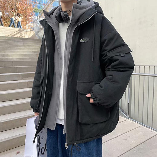 假两件工装棉衣男生冬季加厚连帽棉袄面包服宽松棉服外套jdt06 商品图3