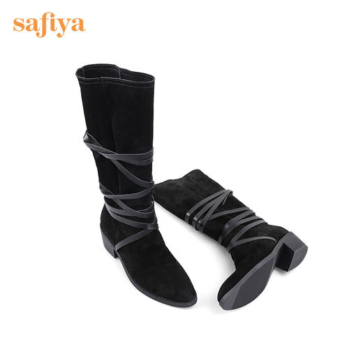 【春节不打烊】Safiya/索菲娅 长靴2022年新品新潮设计感小众绑带粗跟尖头显瘦高筒靴 SF24117146 商品图8