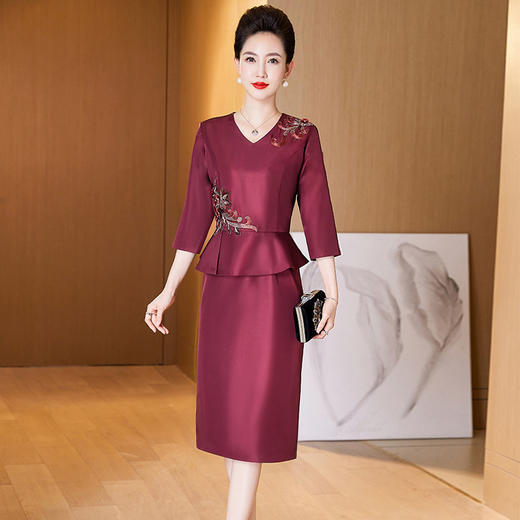 LC-2286喜婆婆装婚宴假两件改良版旗袍高贵婚礼优雅丈母娘大码礼服 商品图0