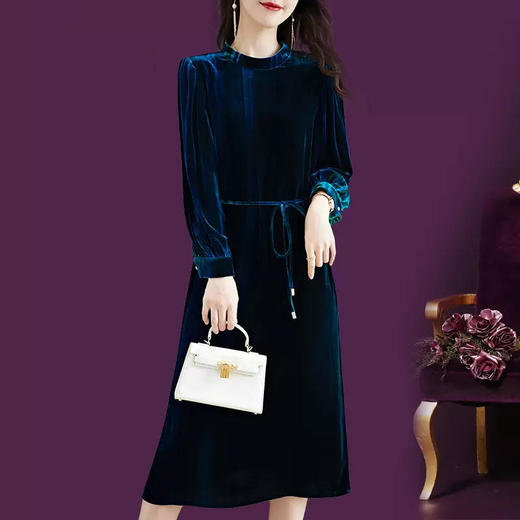 WXY-JR-9123优雅气质小香风收腰金丝绒连衣裙 商品图1