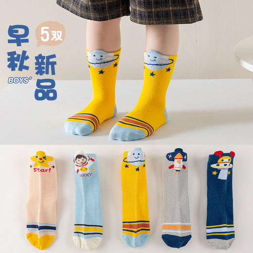 【特价19.9/5双】A类儿童袜子秋款男女童纯棉秋季男女孩秋冬中筒袜大童学生运动袜 商品图3
