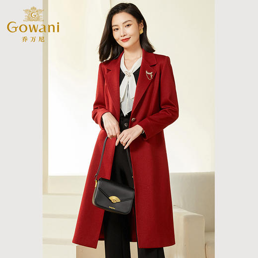 乔万尼外套女春款新款呢料风衣收腰中长款红色EF3A848 商品图2