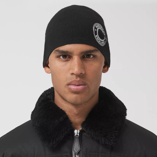 BURBERRY 巴宝莉 男女同款徽标图案羊绒毛线针织帽 黑色 8045083 A1189 商品图3