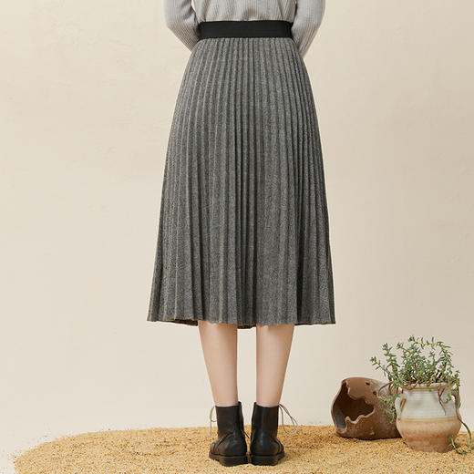 Famecoco范可儿羊毛半身呢子裙女士秋冬高腰百褶裙遮肚子F228HA027 商品图1