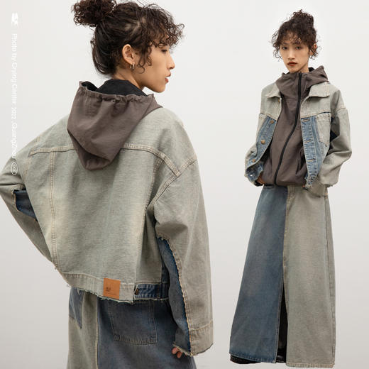 CryingCenter 怀旧洗水毛边复古牛仔反穿外套 哭喊中心 商品图1