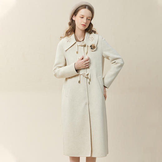 Famecoco范可儿羊毛双面呢大衣女披肩领牛角扣毛呢外套F228AQ002 商品图3