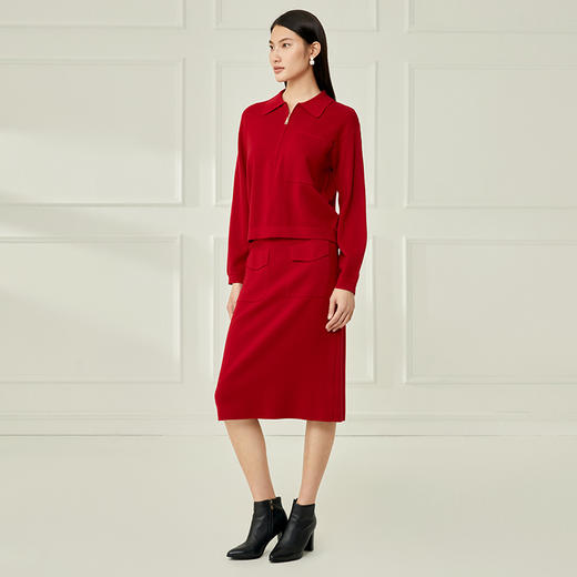 EITIE爱特爱秋冬新款时尚包臀保暖过膝针织半身裙秋冬女半裙6701406 商品图9