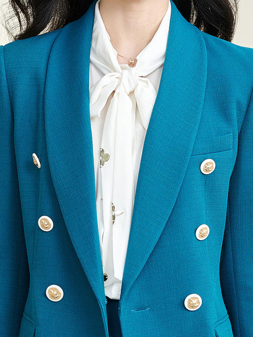 米思阳2024春季新款时尚通勤青果领双排扣修身西装长袖外套女2485 商品图4