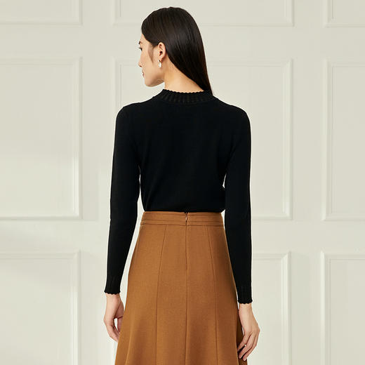 EITIE爱特爱网纱拼接黑色修身针织衫显瘦百搭打底基础秋新款C2201026 商品图3
