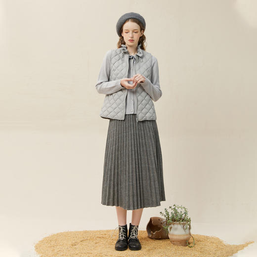 Famecoco范可儿羊毛半身呢子裙女士秋冬高腰百褶裙遮肚子F228HA027 商品图4