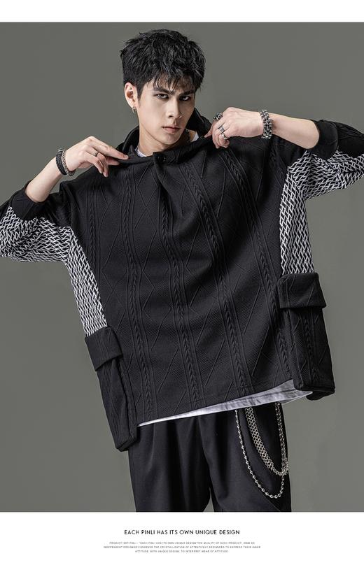 PINLI品立裁魂拼接撞色连帽卫衣秋季新款男提花针织休闲上衣BC243109109 商品图5