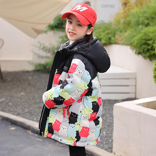 XBB-2229新款儿童羽绒服女童中长款韩版加厚中小童冬季卡通印花外套 商品图3